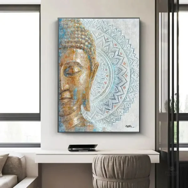 Tableau inspirant, tête de Bouddha avec art Mandala