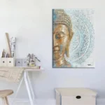 Tableau spirituel, tête de Bouddha entourée de motifs Mandala