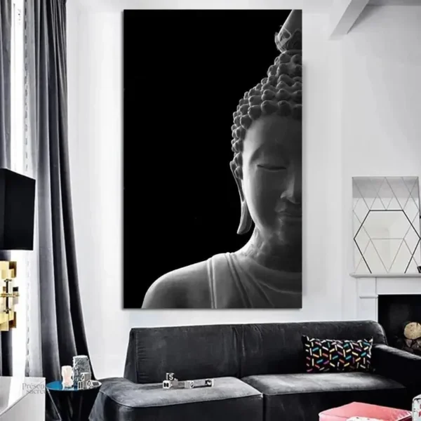 Tableau de bouddha en noir et blanc