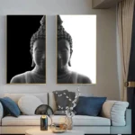 Art mural Bouddha, design épuré en noir et blanc