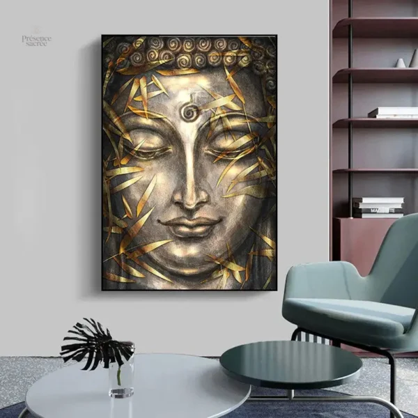 Tableau Bouddha tête dorée