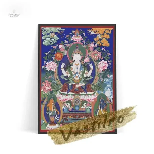 Tableau toile Thangka coloré avec motifs traditionnels
