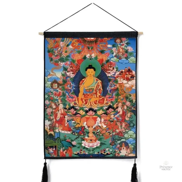 Tenture en tissu illustrant la sagesse du Bouddha