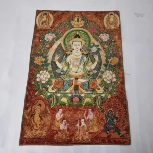 Thangka tibétain en soie de Guanyin Kwan-yin