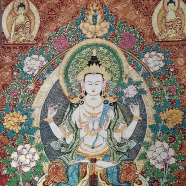 Thangka en soie représentant la déesse Guanyin