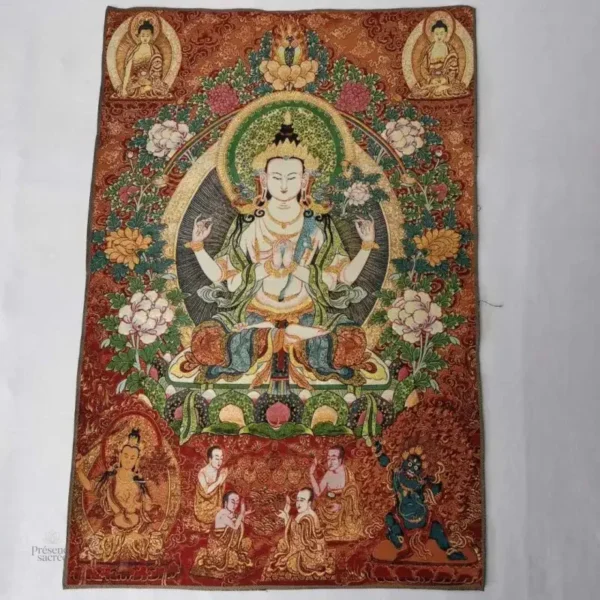 Art tibétain : Thangka de Guanyin Kwan-yin en soie
