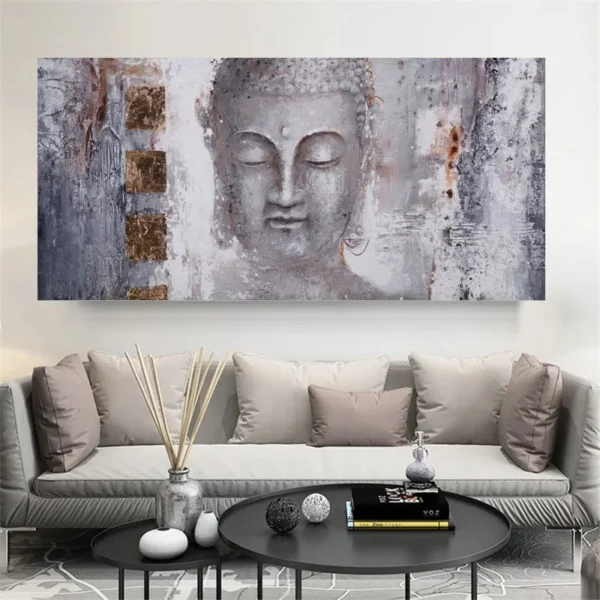 Toile d'Art Bouddha Argenté Texturé