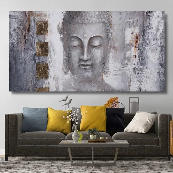 Tableau Bouddha avec finition argentée et texture unique