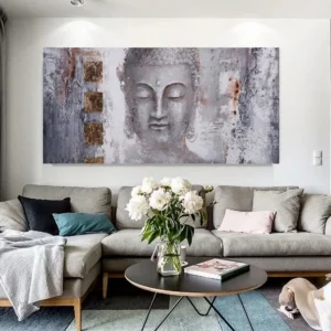 Toile texturée représentant le Bouddha en argent