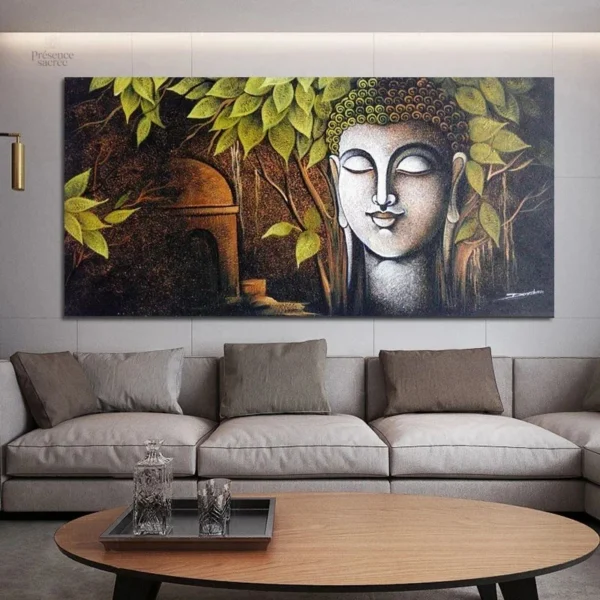 Tableau décoratif en argent mettant en avant le Bouddha